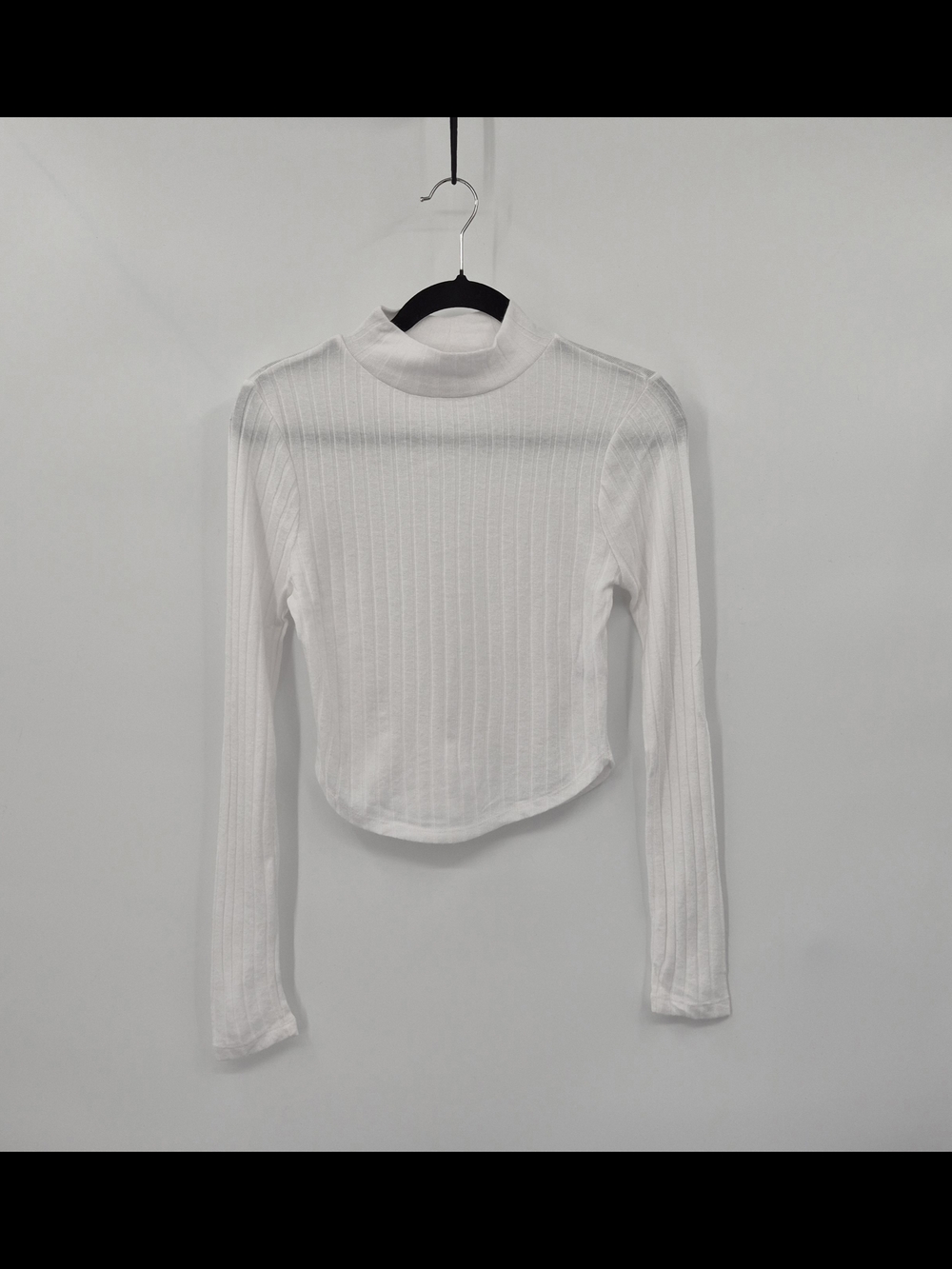 Zenana Sweater Womens S White Mock Neck Ribbed Long Sleeve Knit Pullover Cropped